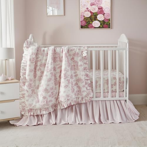 Image of Brandream Baby Crib Sheets for Girls Boys, Fitted Crib Sheet for Standard Crib and Toddler Mattress, Super Soft 100% Cotton Baby Sheet French Country Pink Toile Floral Print, Crib /Toddler