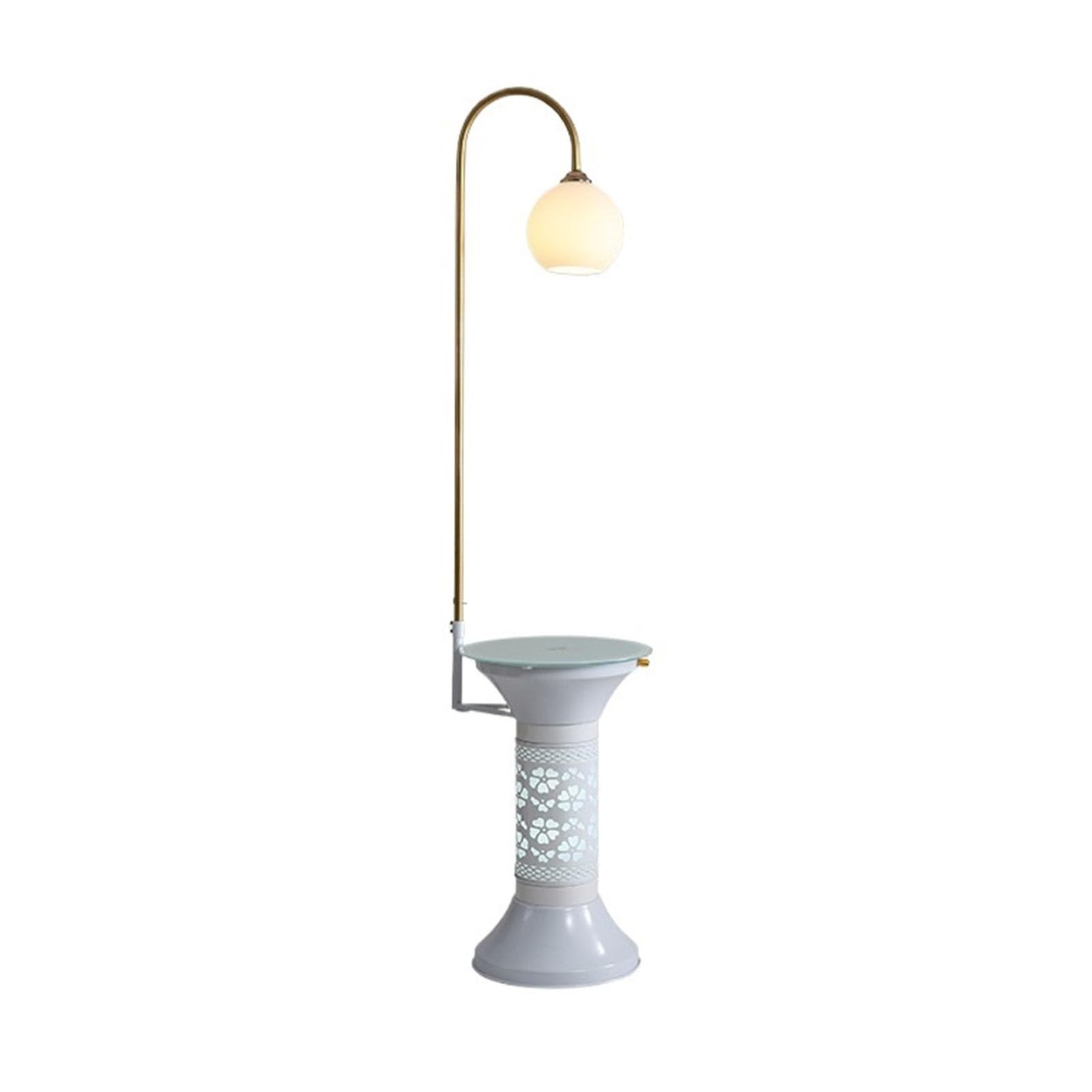 E7v2T9k6 Standard Lamp Floor Lamp with Table, Side with USB Charging Port, Modern Bedside Nightstand End with for Living Room, Bedroom, Guest Corner
