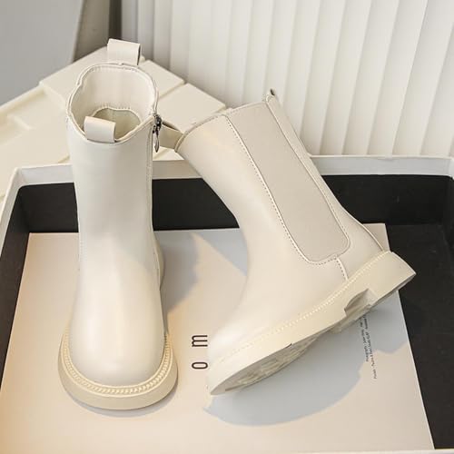 Kid's Girls Leather Zipper Mid Calf Combat Riding Fall Winter Solid Color Cozy Boots (Little Kid/Big Kid)4