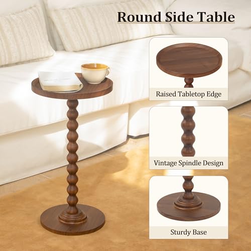 AWASEN Small Side Table, Round Drink Table for Small Spaces, Round Accent End Table Living Room, Nightstand for Bedroom, Corners, Office, Walnut Brown - Image 4