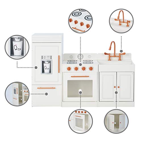 Teamson Kids Little Chef Paris Modular Contemporary Interactive Wooden Play Kitchen with Refrigerator, Oven, Sink, and Storage Space for Easy Clean Up, White with Rose Gold Finishes by Teamson Kids - Image 6