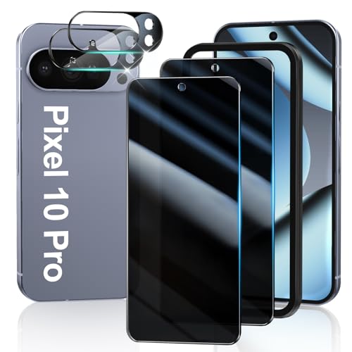 [2+2 Pack] Privacy Screen Protector Compatible with Pixel 10 Pro 5G - 2 Tempered Film - 2 Camera Lens Glass - Easy Installation Tool - High Clarity - Bubble Free - Anti-Spy Protection