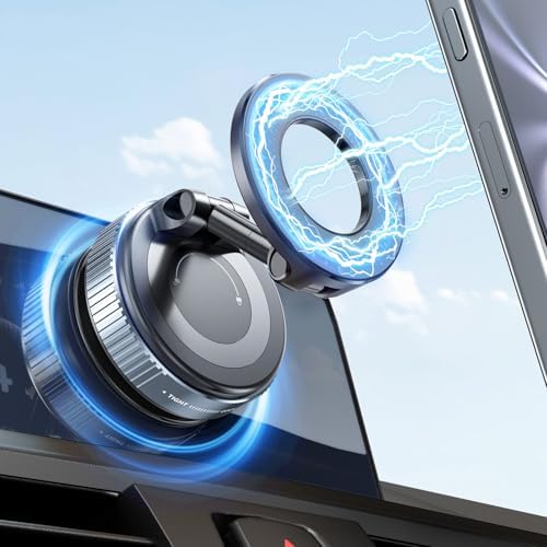 Vacuum Magnetic Phone Holder, Magnetic Car Phone Holder Mount Dual Ided Suction Vacuum, Foldable 360° Adjustable Cell Phone Stand Mount for All Smartphones & All Car Models – Enhanced Compatibility and Speed