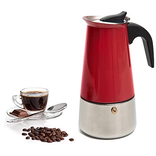 Mixpresso 9 Cup Coffee Maker Stovetop Espresso Coffee Maker, Moka Coffee Pot with Coffee Percolator Design, Stainless Steel stovetop espresso maker, Italian Coffee Maker (Red)