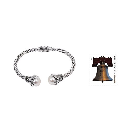 Novica Silver White Cultured Freshwater Pearl .925 Silver Cuff Bracelet 'Sterling Rope' #TOP4
