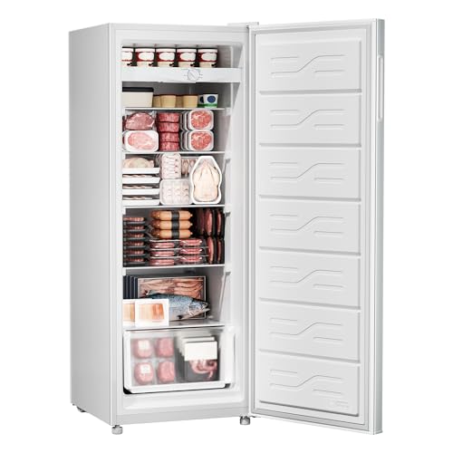 Upright Freezer 7.0 Cu.Ft, Convertible Stand Up Freezer or Refrigerator, Large Capacity with 5 Adjustable Shelves & Reversible Door, Upright Fridge for Home, Garage, Apartment