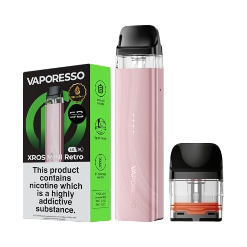 Vaporesso XROS Mini Retro Vape Kit [Baby Pink] - Available in 8 colours - Type-C Fast Charge 1000mAh Battery 18W LED Battery Indicator - Compatible with ALL XROS Pods - No Nicotine