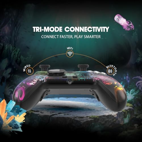Image of Cosmic Byte Lumora Tri-Mode Controller with Stealth Black RGB-Reveal Design, Hall Effect Joysticks & Triggers, Mechanical Buttons, 1000Hz Polling Rate, 6-Axis Gyro, Windows Software, 3.5mm Audio Jack, Macro & Turbo, 1300mAh Battery