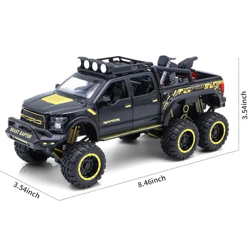 Image of New 1:24 Raptor F150 Diecast Alloy Metal Pull Back Car with Openable Doors Music Sound and Light Vehicle Toy Car for Kids Boys (Red)