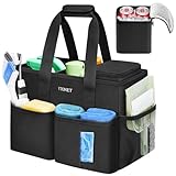 Ytonet Cleaning Caddy, Water Resistant Cleaning Supplies Organizer with Handle & Foldable Divider for Cleaners, Housekeeping Tote for Kitchen & Bathroom, Car Tool Caddy Organizer Bag, Black