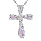 YAFEINI Cross Necklace Sterling Silver Opal Pendant Cross Jewellery Gifts for Women Mum
