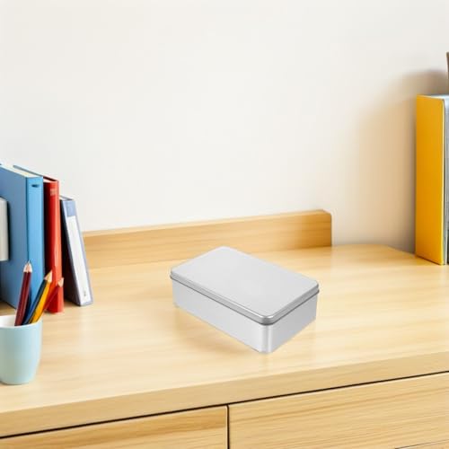 4 cajas de almacenamiento de hojalata plateadas de diseño minimalista con tapa 7