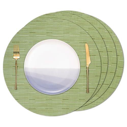 Banchif Manteles Individuales Redondos Manteles Individuales Juego de 4 Lavables Salvamantele Individuales Resistentes al Calor Antideslizante Diámetro 38 cm (Verde, Redondos Juego de 4)