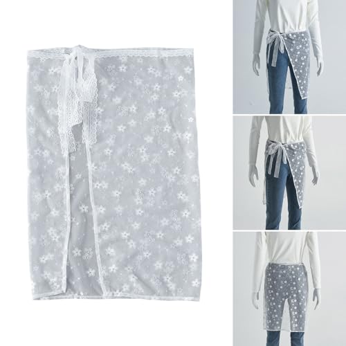 Women See Through Layering Half Skirt Hip Scarf Elegant Flower Dots Lace Hip Covering Tie Up Bandage Mesh Apron Skirt2