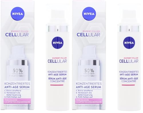 NIVEA Cellular Expert Filler Konzentriertes Anti-Age Serum, effektive Gesichtspflege mit Hyaluron- und Folsäure, Hyaluron Serum für jünger aussehende Haut (40 ml) (Packung mit 2)