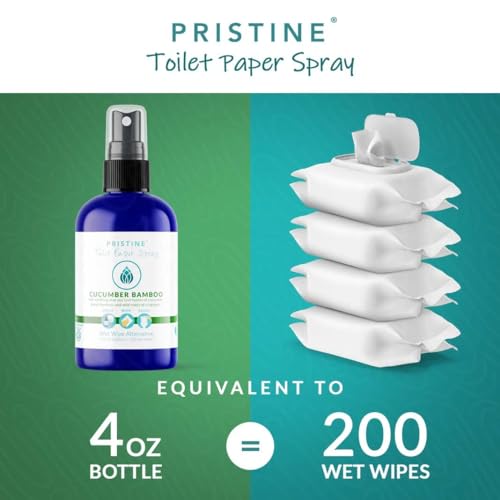 Image of PRISTINE Toilet Paper Spray, As Seen on Shark Tank, More Natural Personal Cleansing Wipes & Flushable Wet Wipes Alternative, Spray Toilet Paper to Create Flushable Wipe, Cucumber Bamboo, 4 fl oz