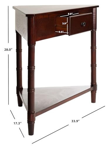 Image of SAFAVIEH Furniture - Gomez 1-Drawer Corner Table - Dark Cherry - Solid Wood - Classic Corner Storage Design - Ideal for Entryway, Living Room, Home Office, 33.1 inchW x 17.3 inchD x 28 inchH (AMH5709D)