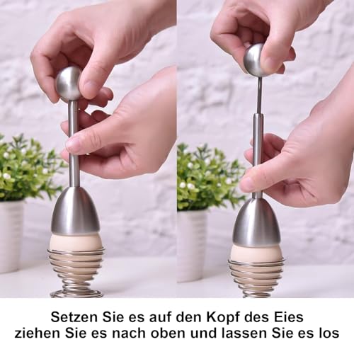 ORAGKE Eierköpfer Edelstahl und Eierbecher Edelstahl 2er Set – Eier in Sekunden öffnen – Eieröffner und Federeierbecher Spülmaschinenfest – Premium Küchenhelfer für perfekte Frühstückseier – Bild 5