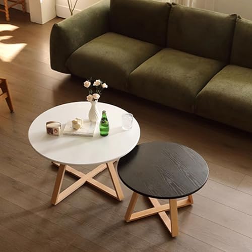 Lot de 2 tables basses minimalistes rondes avec pieds en bois robustes