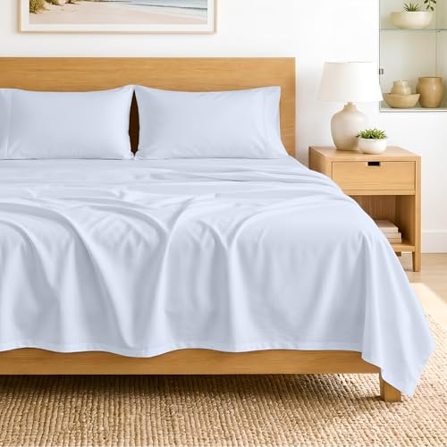 Image of SGI bedding 100% Egyptian Cotton Sheets Full XL Size - 600 Thread Count Sheets Set, Soft, Cooling, 15 inch Deep Pocket, Luxury Hotel Bedding, Breathable, Durable - Light Blue