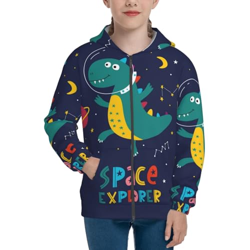 Dinosau Space Explorer Kids Pullover Hoodies Boys Zip Up Sweatshirts Girls Athletic Clothes with Pocket3