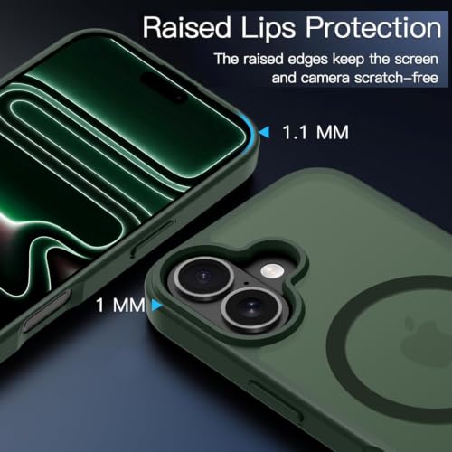 Image of Elzzi Magnetic Magsafe for iPhone 16 Plus Case (Compatible with MagSafe) Slim Translucent Matte Shockproof with Anti-Fingerprint Phone Case,Green