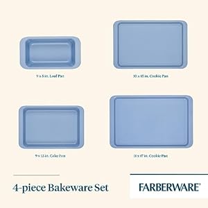 Farberware Easy Solutions Nonstick Bakeware/Baking Set, Includes Cookie Pans, Loaf Pan, and Cake Pan, 4 Piece - Blue Farberware Easy Solutions Nonstick BakewareBaking Set Includes Cookie Pans Loaf Pan and Cake Pan 4 Piece Blue