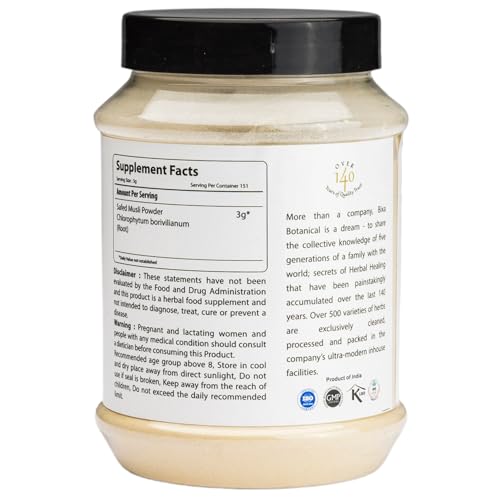 Image of bixa BOTANICAL Ayurvedic Natural Herbal Supplement Safed Musli Powder Pure Authentic Premium Quality | Gluten Free, Non-GMO, Steam Sterlized, Vegan (16 Ounce (Pack of 1), Safed Musli Powder)