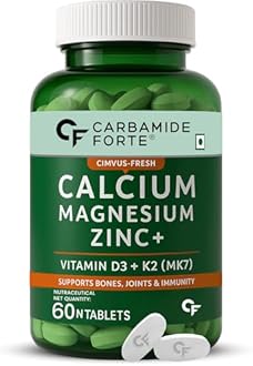 Carbamide Forte Veg Calcium And Vitamin D3 Tablets | Calcium Tablets for Women & Men | Calcium Magnesium Zinc Supplemen With Vitamin D3 + K2 MK7 To Support Bones health , Joints & Immunity - 60 Tablets