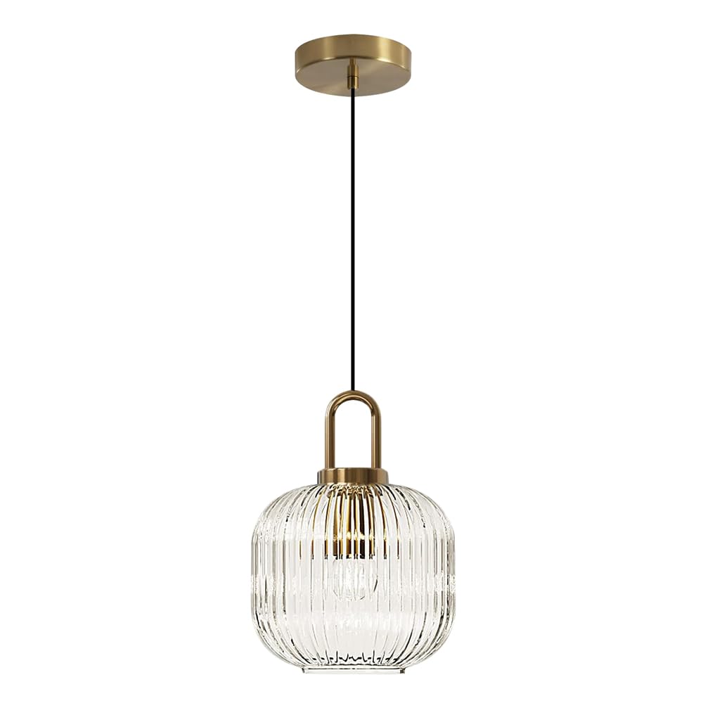 KBUUKYYXouy Transparent Striped Glass Pendant Lamp, E26 Base Single Head Chandelier, Nordic Style Adjustable Height Hanging Light, Restaurant Bedroom Kitchen Island Decoration Fixtures