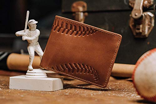 House of Jack Co. Baseball Bifold Wallet for Men with Two ID Windows, Baseball Fan Gift, Full Grain Cowhide Leather Wallet, Brown2