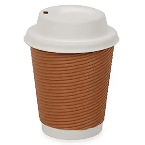 SANWALSA (250 ml,Brown, 8 Oz- Pack of 25-Piece Paper Disposable Ripple Cup with lid(100% Biodegradable) Ecofriendly, Safe & Hygienic for Juice,Coffee,Tea,Home,Office,Party & Wedding Events