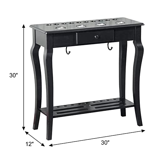 HROMIGRY Pool Stick Holder Floor Stand Pool Cue Rack with Drawer and Drink Holders, 10 Billiard Cue Racks Solid Wood, Cue Racks Only, Black