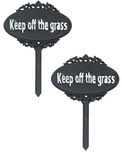 east2eden Black Cast Iron Ornamental Keep Off The Grass Warning Garden Sign Stake (2)