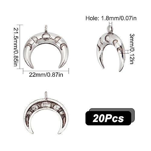 SUNNYCLUE 1 Box 20Pcs Moon Charms Crescent Charm Tibetan Style Moon Phase Charm Antique Silver Double Horn Luna Moon Charms for Jewelry Making Charm DIY Necklace Earrings Keychain Craft Supplies - Image 2