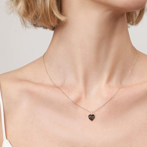 Santuzza 10K Solid Gold Heart Shape Gemstone Genuine Diamond Dainty Pendant Without Chain for Women4