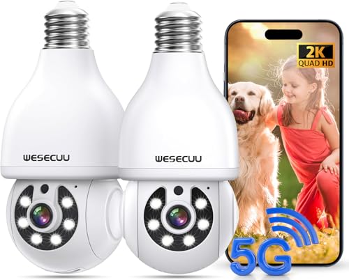 Image of WESECUU Light Bulb Security Camera, 2.4G/5G WiFi Security Cameras Wireless Outdoor,Bulb Camera for Home Security, 2-Way Talk, Human Detection, Color Night Vision, Compatible with Alexa (Two Pack)