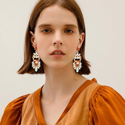 Sparkly Crystal Flower Chandelier Lightweight Dangle Drop Earrings Dainty Floral Leaf Alloy Stud Earrings For Women4