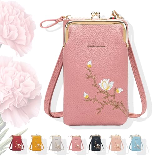 Rategrades Women Sling Cross-Body Wallet with Mobile Cell Phone Holder, Mini Leather Passport Cross-Body Bags