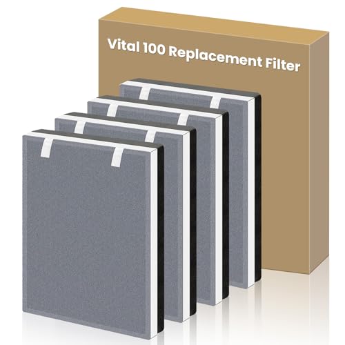 Image of Vital 100 Replacement Filter for Levoit Vital 100 Air Purifier | 3-in-1 Ture HEPA Activated Carbon High-Efficiency Filter for Home Small Room, Vital 100-RF, 4 Pack