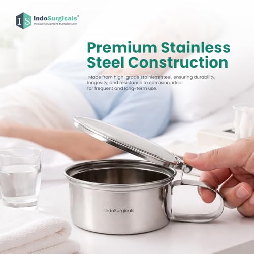 Image of IS IndoSurgicals Stainless Steel Sputum Mug with Cover, Heavy, 0.35 Liter (Pack of 3pcs)