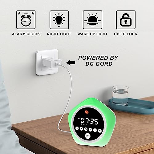 Dinvel Kids Alarm Clock, Toddler Sleep Training Clock With Red Green Light, Ok To Wake Clock For Kids With Night Lights,10 Colors And 5 Sounds thumb #4