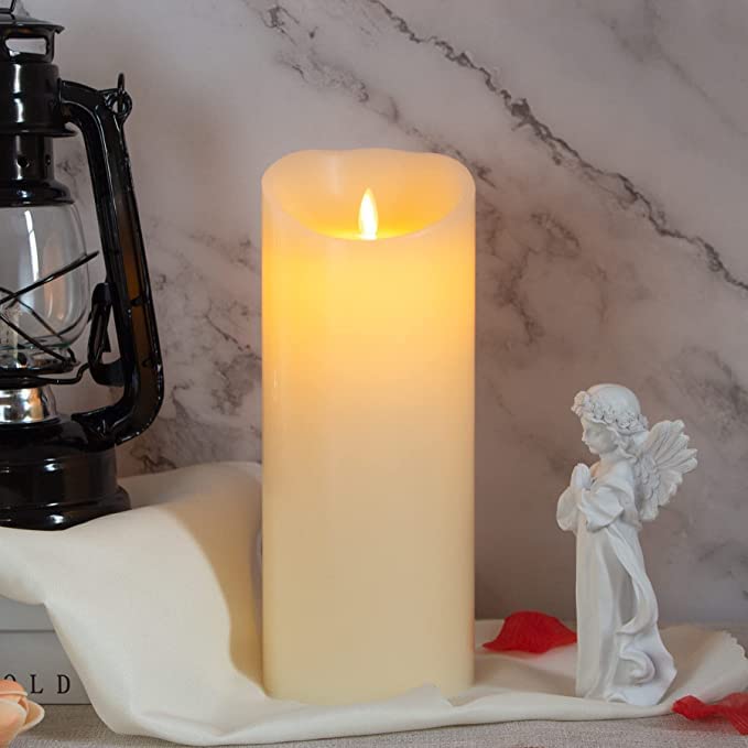 Image of LTETTES Flameless LED Pillar Candle | Real Wax | Flickering Flame | Battery Operated | Remote Control | 24H Timer | Home Decor | Festive Lighting | Gifts | 6 inchx3 inch | Pack of 1 (Ivory)