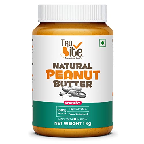 Image of Trubite Natural Peanut Butter (Crunchy) | Unsweetened | 30g Protein | Non GMO | Gluten Free | Cholesterol Free (1KG)
