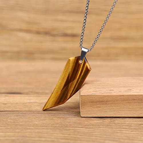 COAI Stainless Steel Chain Wolf Tooth Stone Pendant Necklace