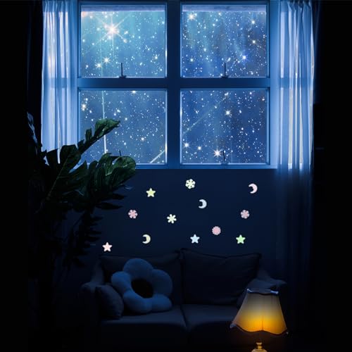 Adhesivos luminosos de copos de nieve azules 100pcs miniatura 5