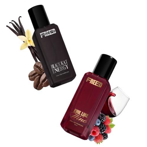 Image of FREED Black Kat Energy and Fine Like Wine Eau De Parfum for Women - 20ml X 2 | Long Lasting Smell | Premium Gifts for Woman | Vanilla, Jasmine & Coffee | Wine & Berries | Perfume for Women
