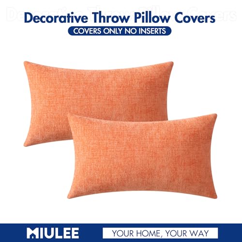 Image of MIULEE Pack of 2 Couch Throw Pillow Covers 12x20 Inch Soft Coral Red Chenille Lumbar Pillow Covers for Sofa Living Room Spring Home Decor Couch Solid Dyed Cases