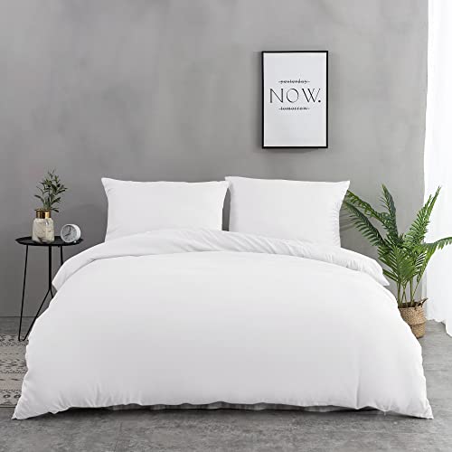 MOHAP Parure de Lit 4 Pièces Housse de Couette 200x200cm + Drap Housse 160x200cm avec 2 taies d'oreillers 65x65cm Blanc pour 2 Personnes Parure 120 Fils/cm² en Microfibre