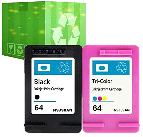J2INK New Ink Cartridge Replacement for HP 64 N9J90AN N9J89AN Black Tri-Color 2 Pack Ink Cartridge Envy 6220 6230 6252 7120 7130 7155 7164 7800 7855